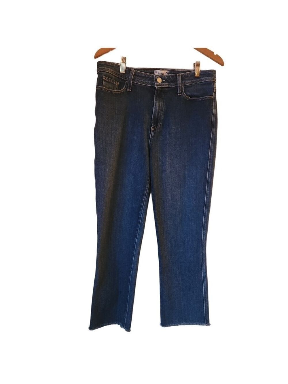 PAIGE Hoxton Slim High-Rise Jeans with Raw Hem - Dark Indigo Wash Sz: 31